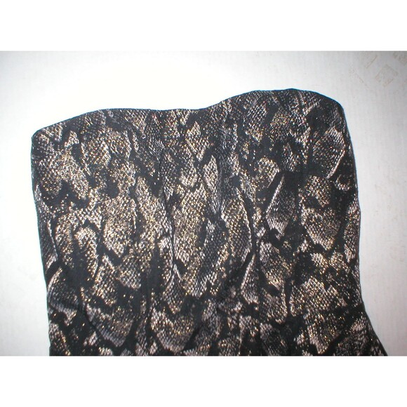 New 6 Express $118 Womens Strapless Metallic Gold Black Snake Fit Flare Dress - Picture 12 of 12
